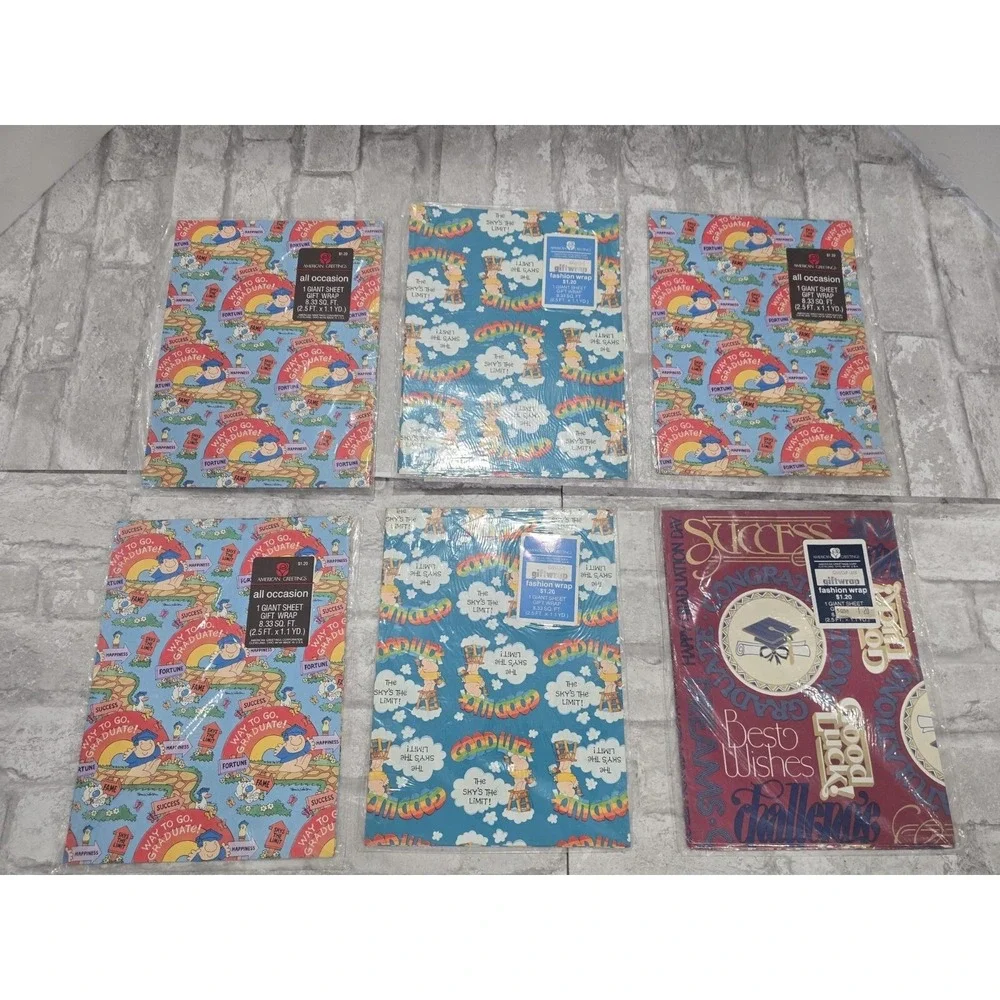 Lot of 6 NOS New‎ Vtg Assorted American Greetings Giant Sheet Gift Wraps Ziggy